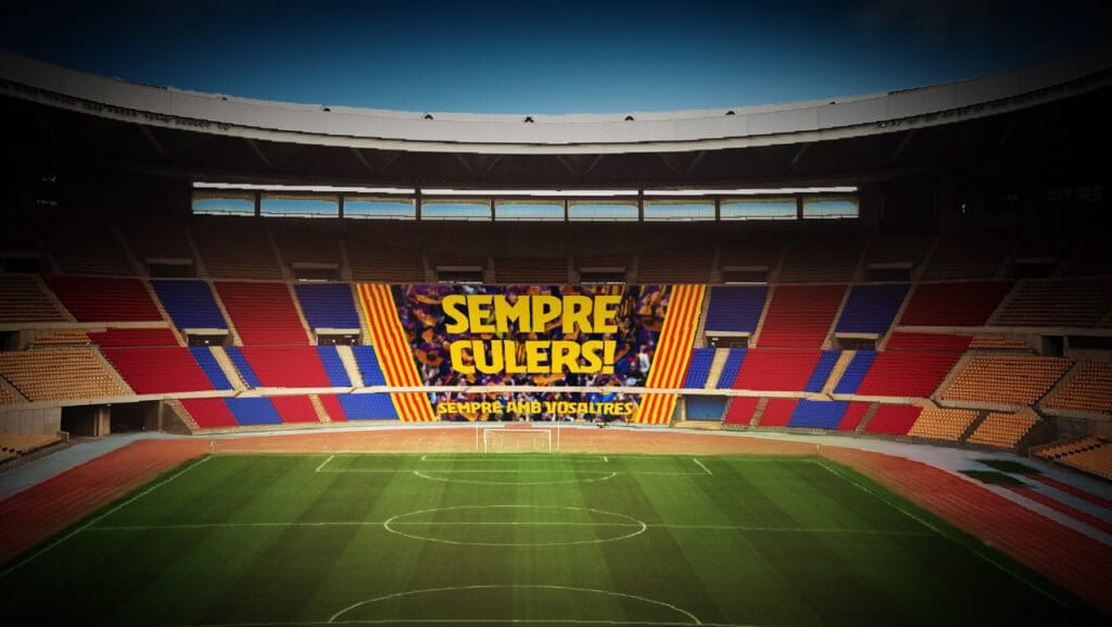 Así lucirá la grada culé de La Cartuja en al final de Copa del Rey. Fuente: FC Barcelona