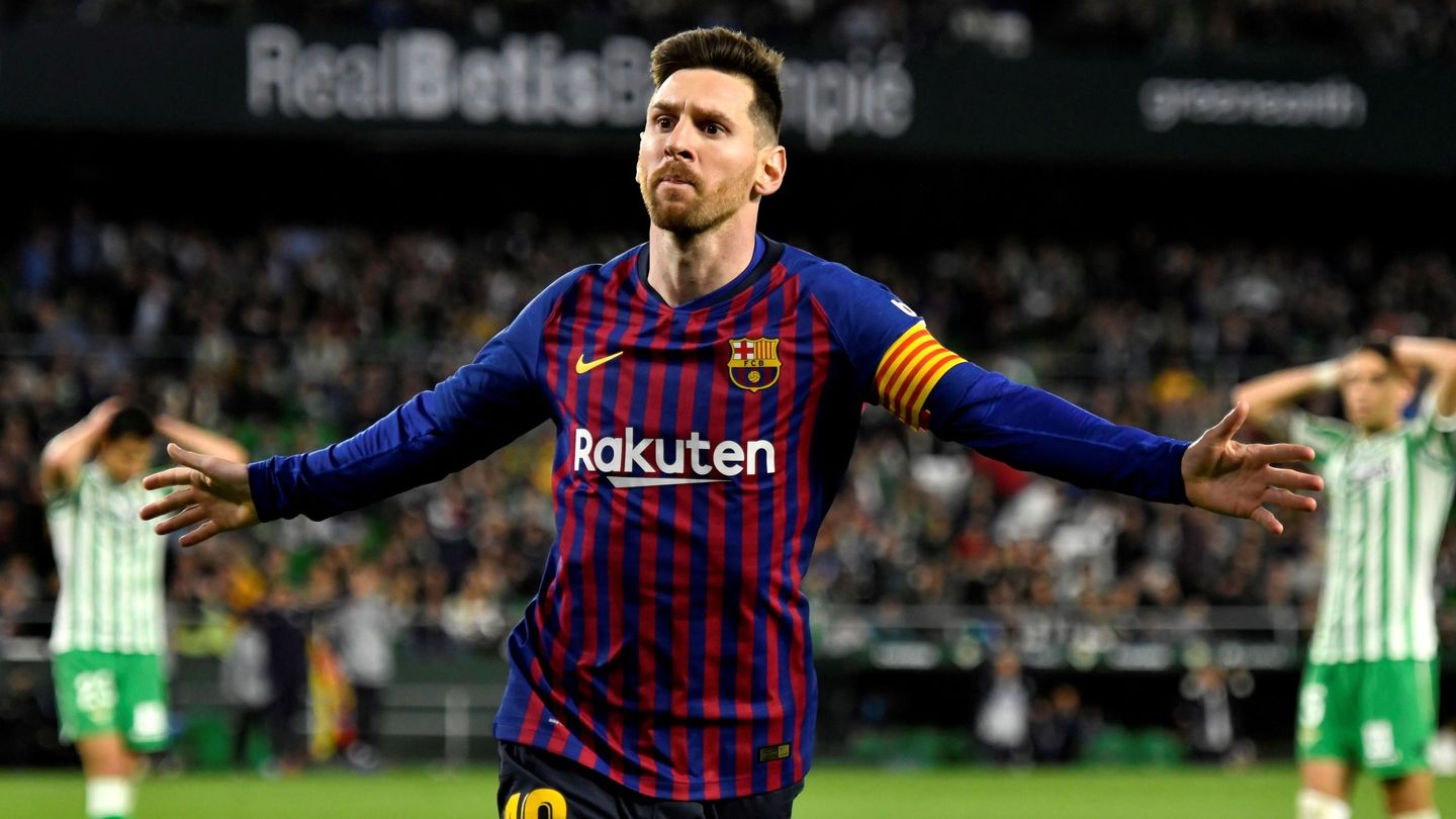 Leo Messi celebrando un gol con el Barça