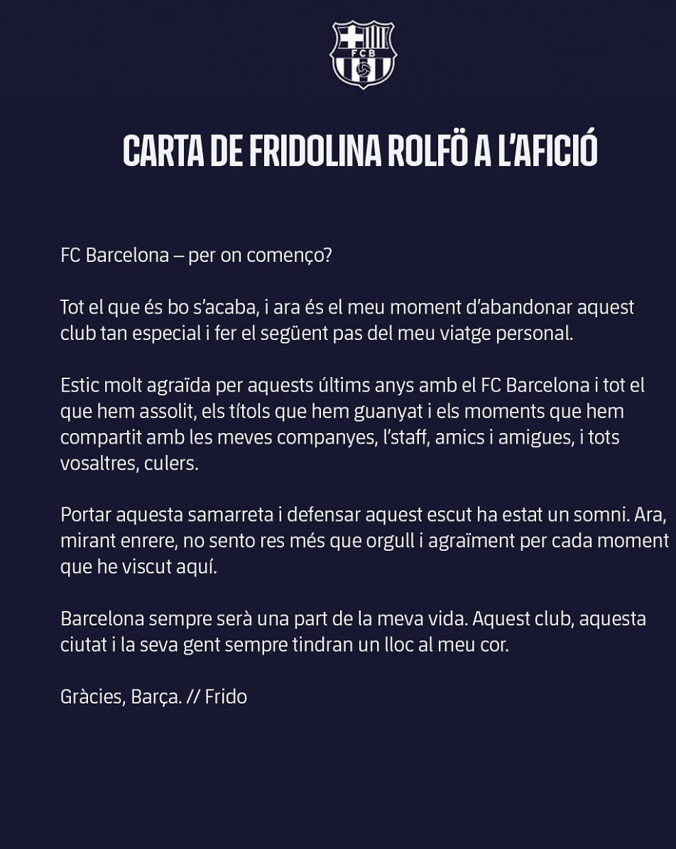 Carta de despedida de Fridolina Rolfö